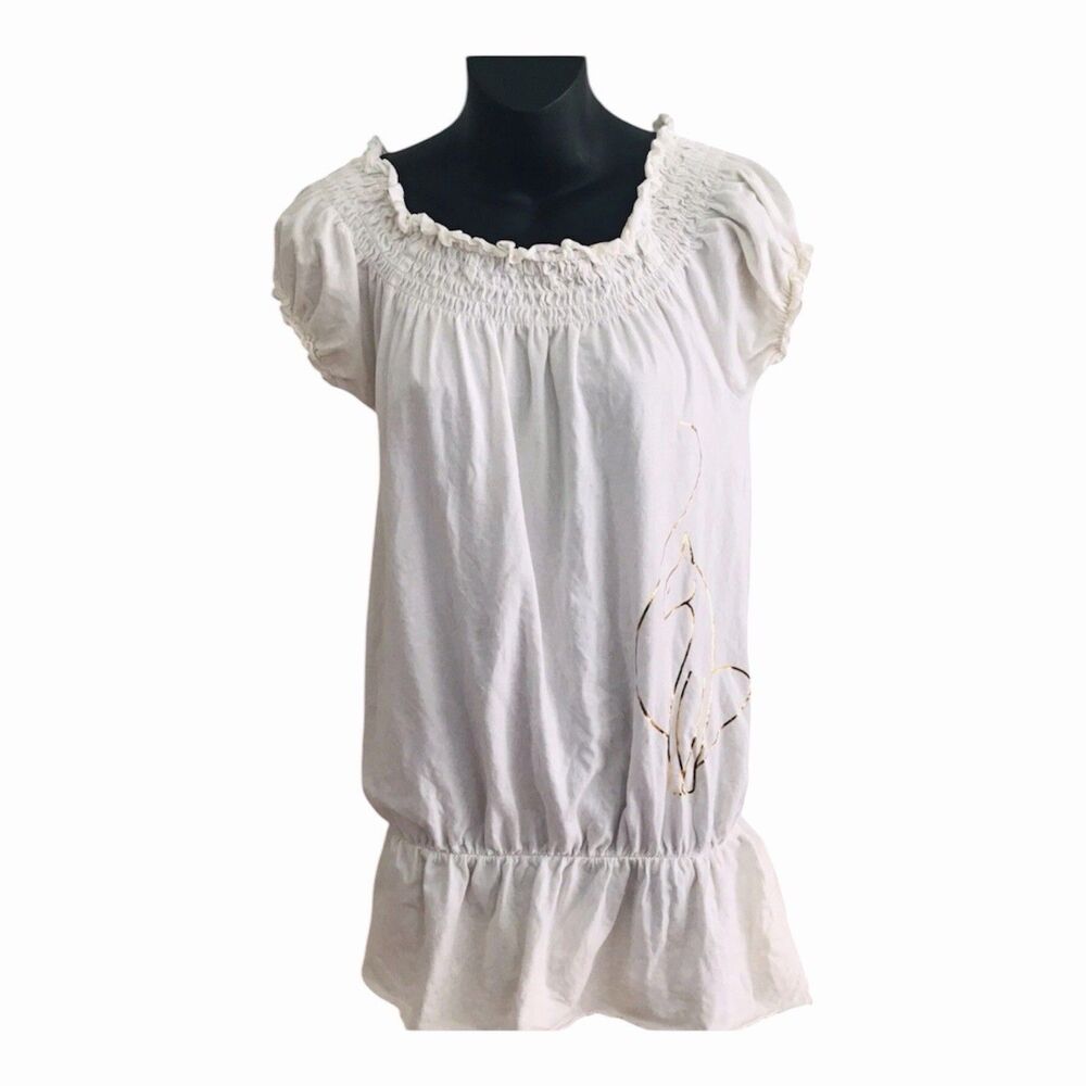 Baby Phat Womens S Small Swimsuit Cover Up Dress White Short Sleeve Ruched